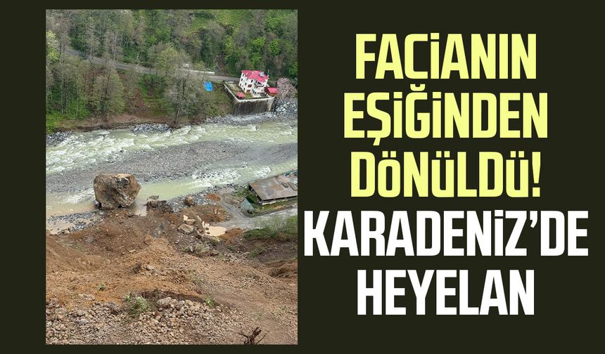 Rize’de korkutan heyelan! Dev kaya dereye düştü