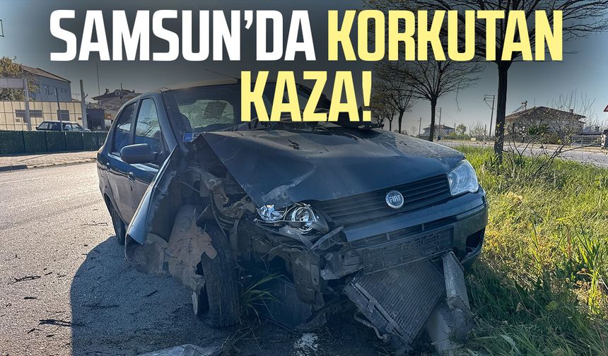 Samsun Alaçam’da otomobil refüje çarptı!