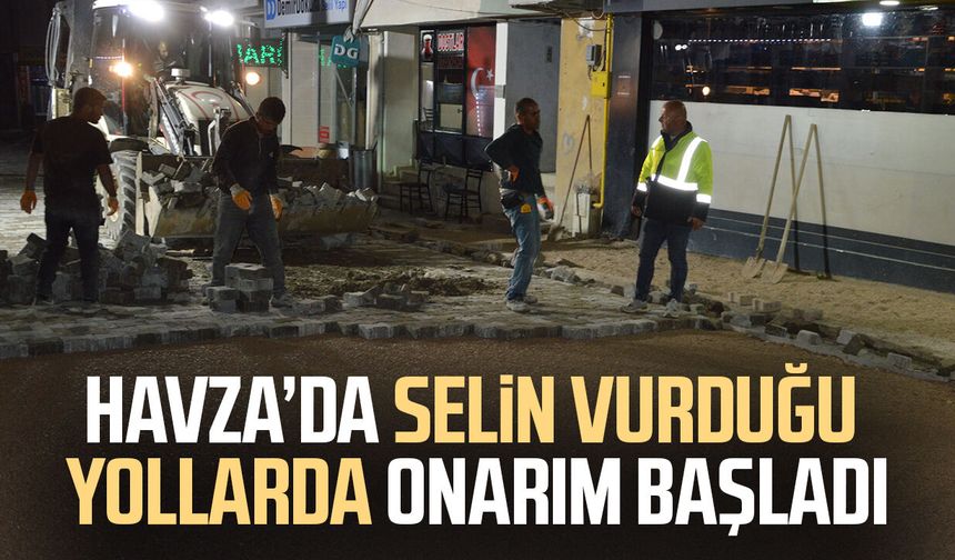 Havza'da sel sonrası yol çalışmaları sürüyor