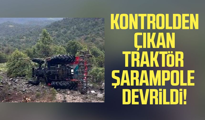 Kontrolden çıkan traktör şarampole devrildi!