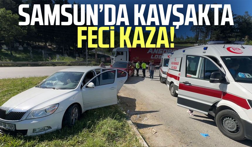 Samsun’da kavşakta feci kaza: Araç refüje savruldu!