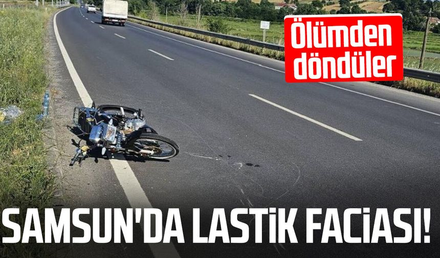 Samsun'da seyir halindeki motosikletin lastiği patladı! 2 yaralı