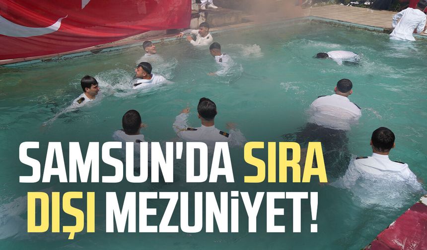 Samsun'da sıra dışı mezuniyet! Kep atıp havuza atladılar