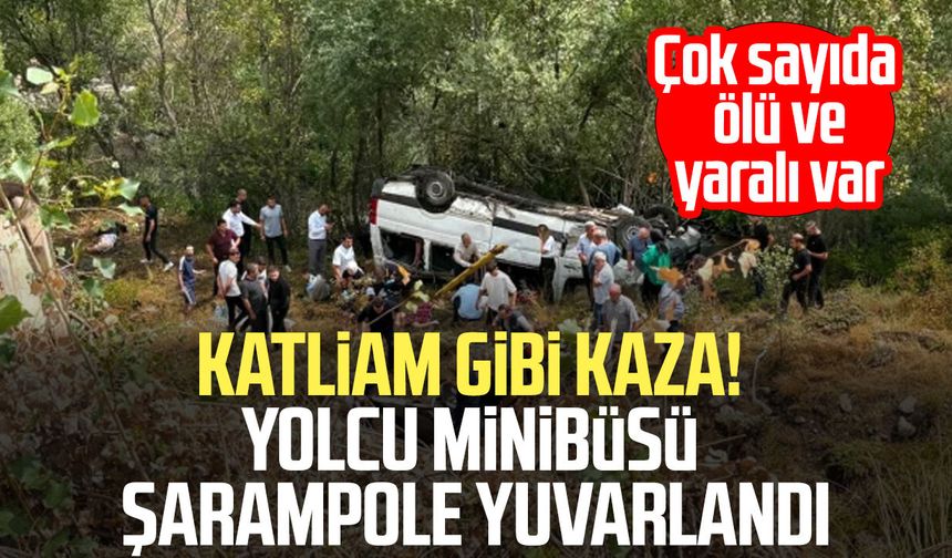 Katliam gibi kaza! Yolcu minibüsü şarampole yuvarlandı