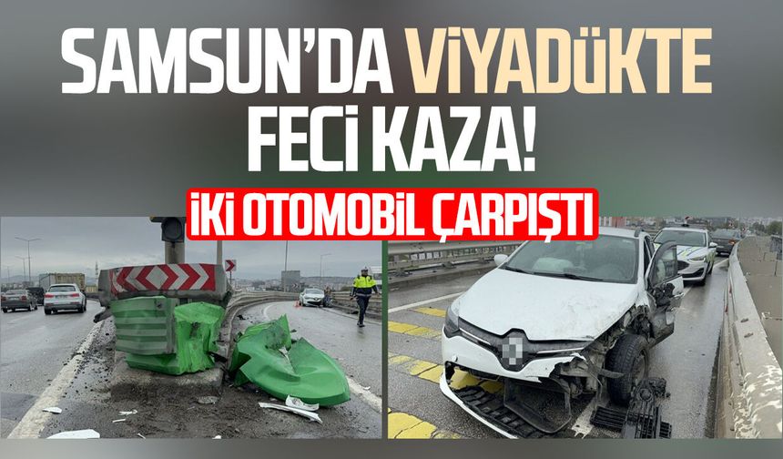 Samsun’da viyadükte kaza! İki otomobil çarpıştı