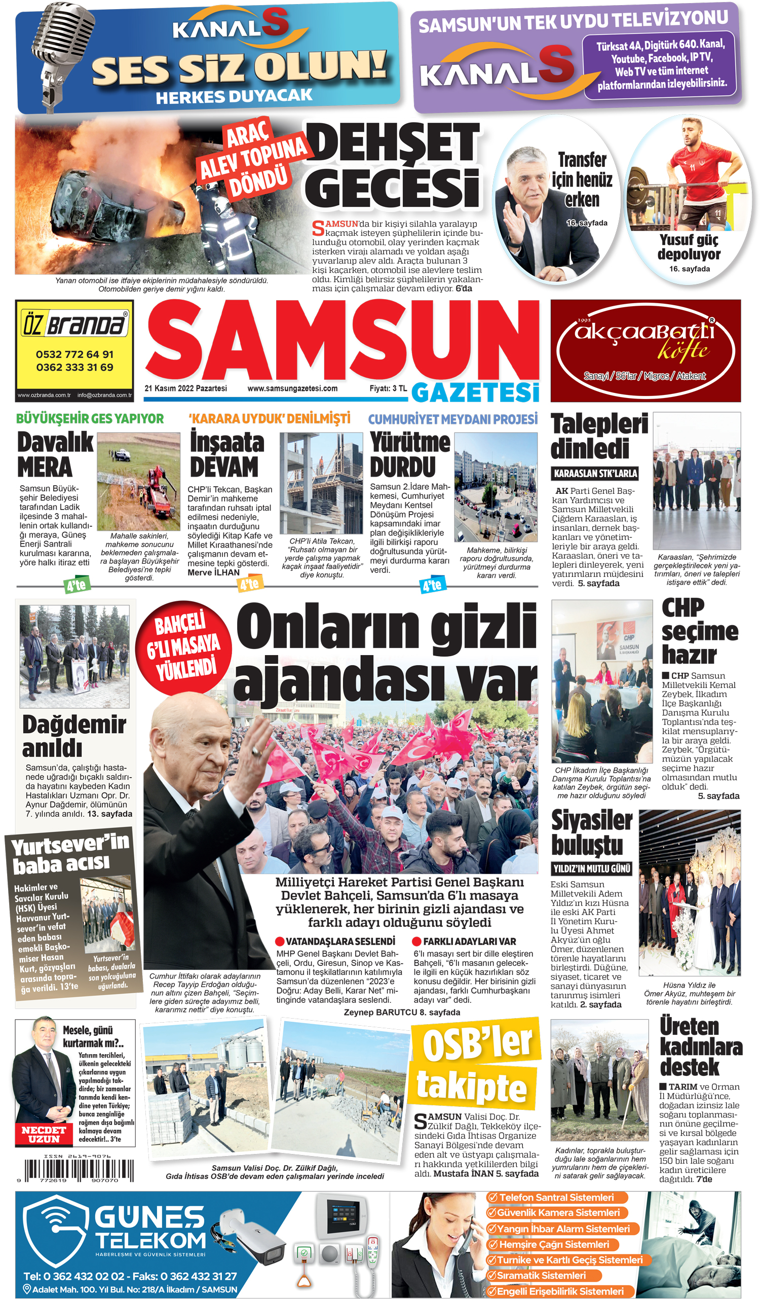 21 Kasım Pazartesi Samsun Gazetesi