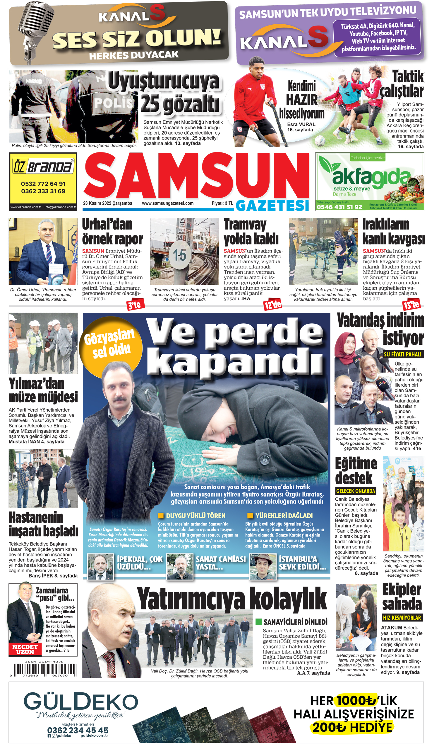 23 Kasım Çarşamba Samsun Gazetesi