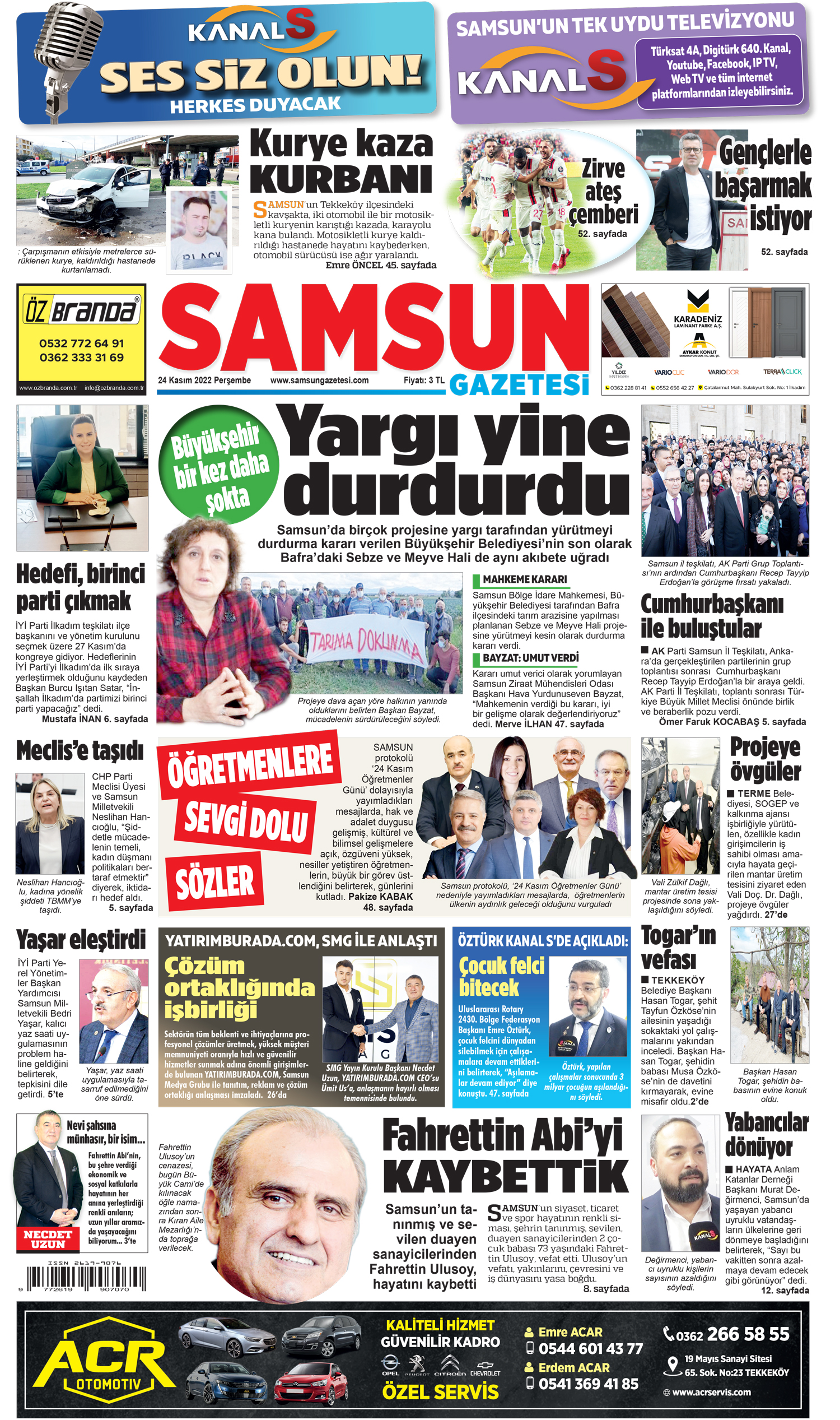 24 Kasım Perşembe Samsun Gazetesi