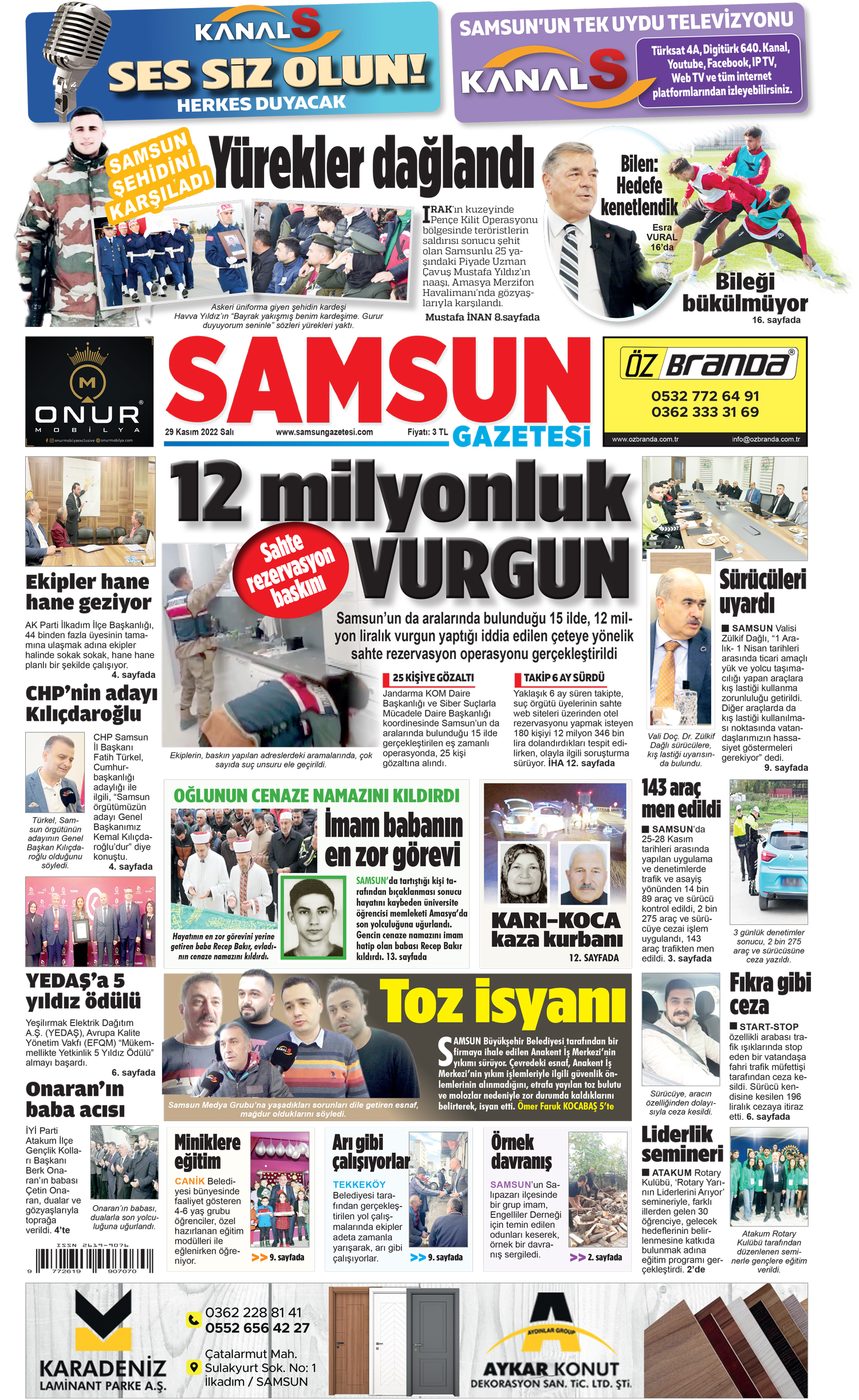 29 Kasım Salı Samsun Gazetesi