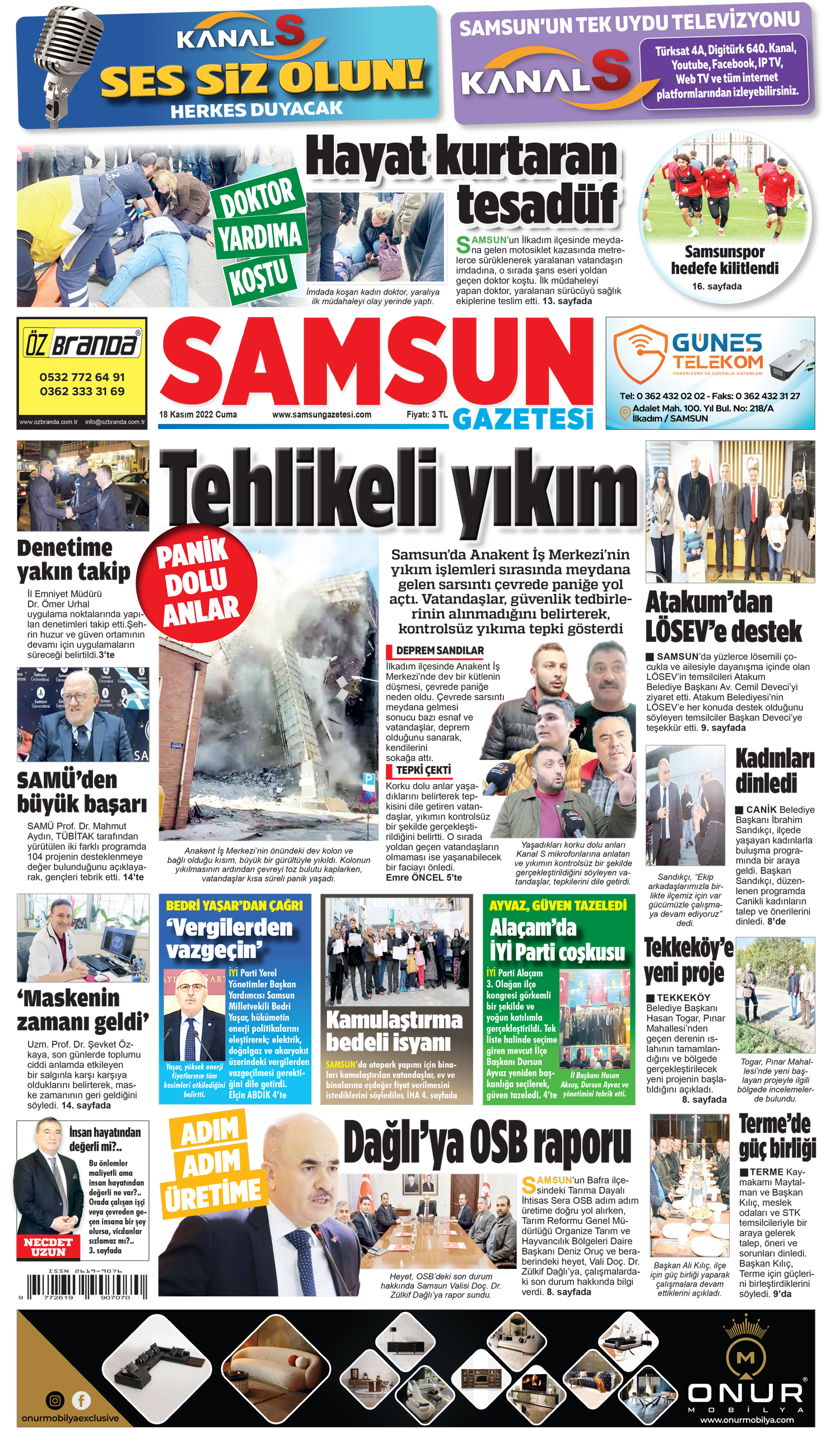 18 Kasım Cuma Samsun Gazetesi