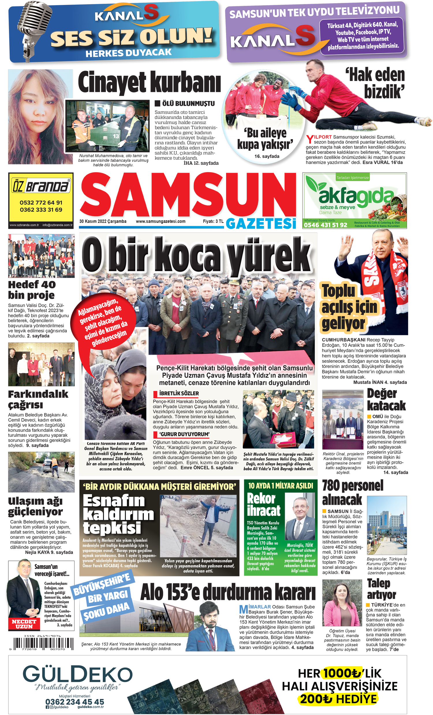 30 Kasım Çarşamba Samsun Gazetesi