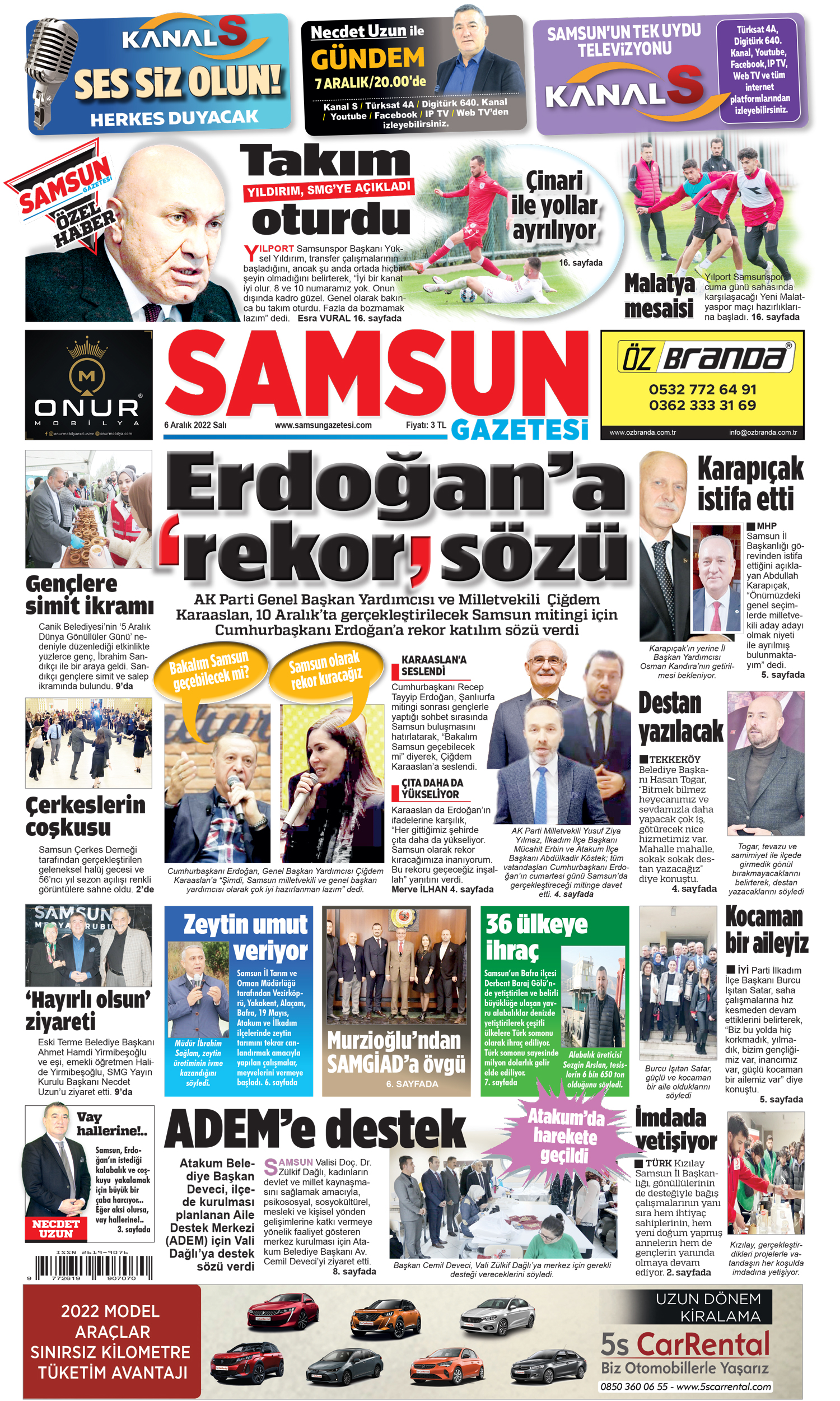 Samsun Gazetesi 6 Aralık Salı
