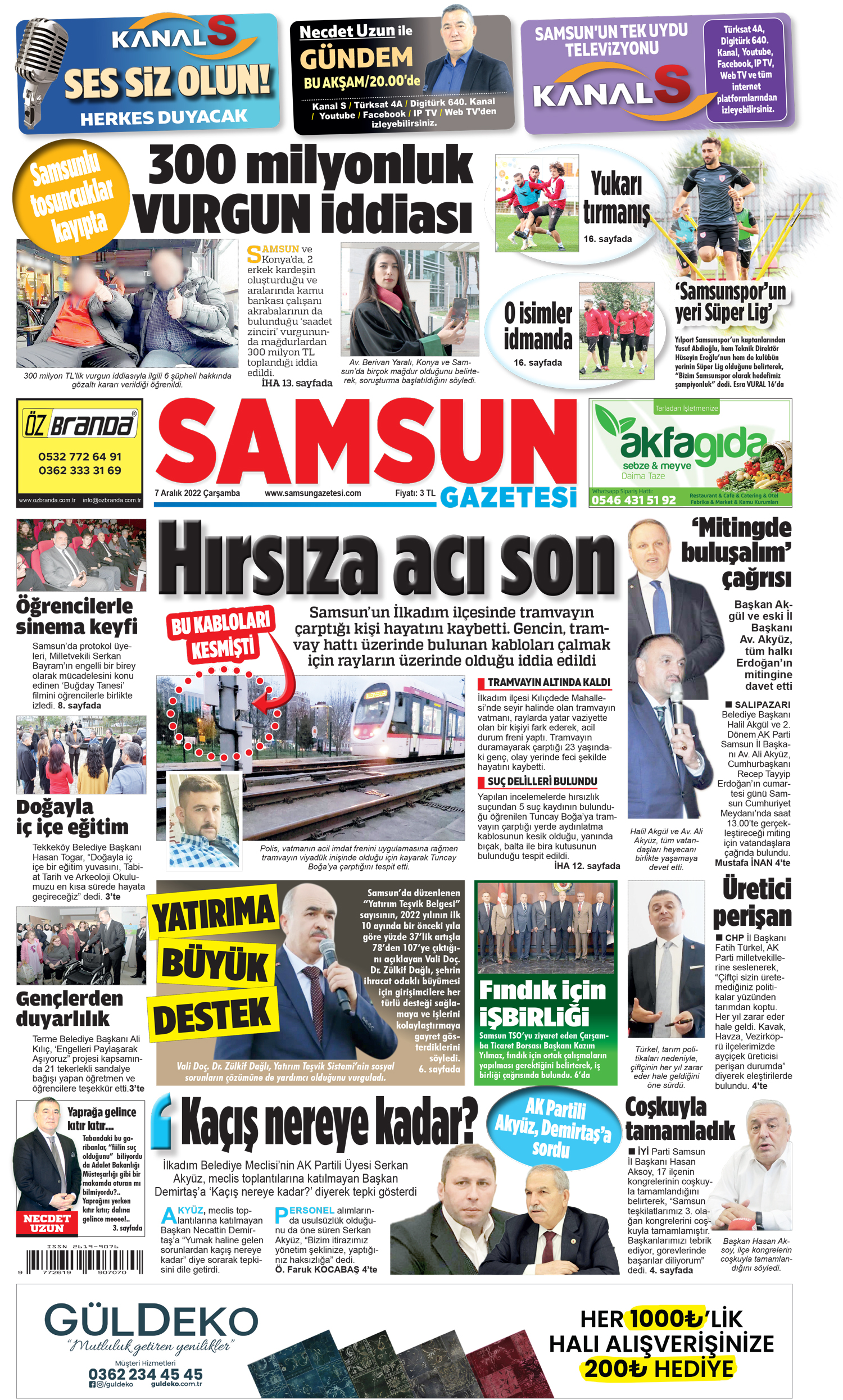 7 Aralık Çarşamba Samsun Gazetesi