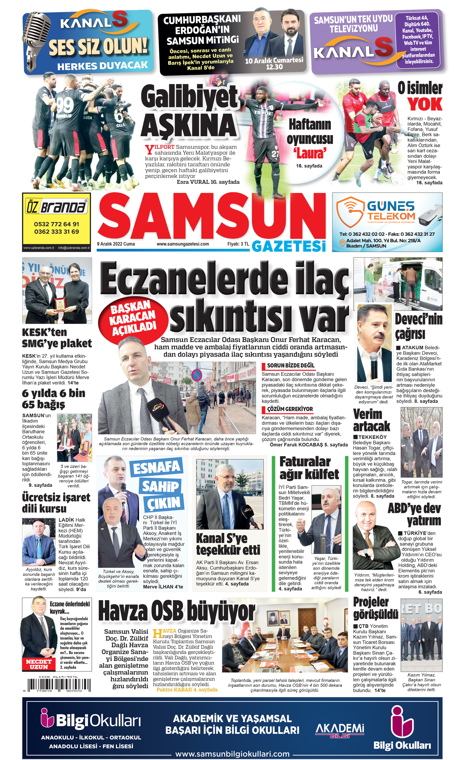 9 Aralık Cuma Samsun Gazetesi
