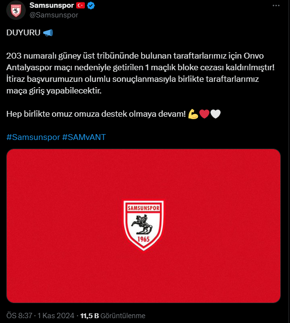 Samsunspor Taraftarina Mujde-1