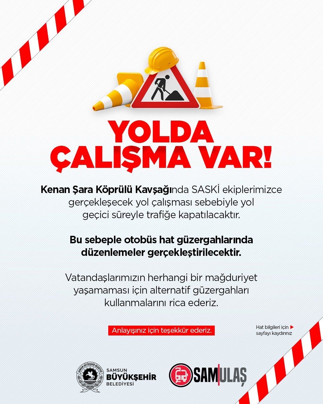 Samsun'da yol çalışması: O otobüslerin güzergahı değişti