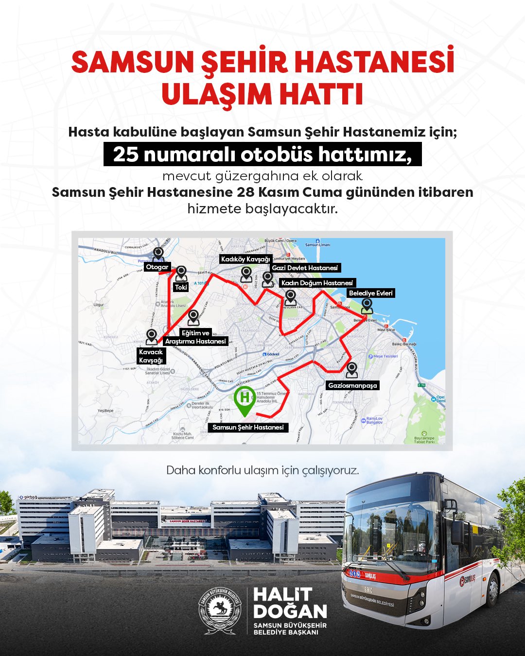 Samsun Şehir Hastanesine hangi otobüsler gidiyor?