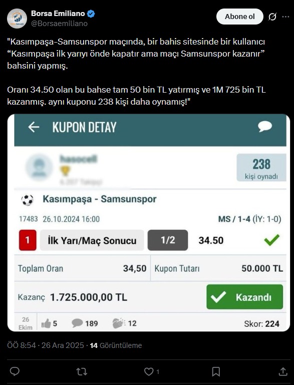 Kasımpaşa- Samsunspor maçına bahis oynayan 6 kişiye gözaltı 
