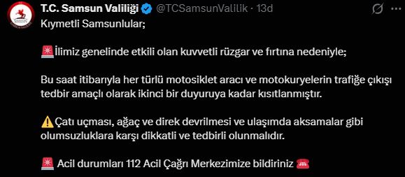 Samsun Valiligi Firtina Uyarisi