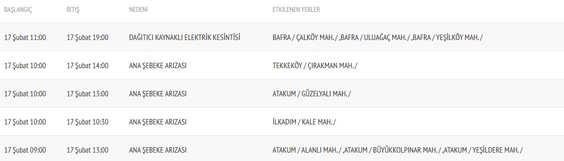 Saski 17 Subat Sali Kesinti