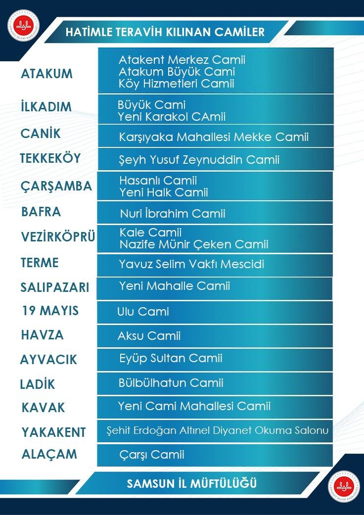 Samsun’da hatimle teravih kılınacak camiler açıklandı