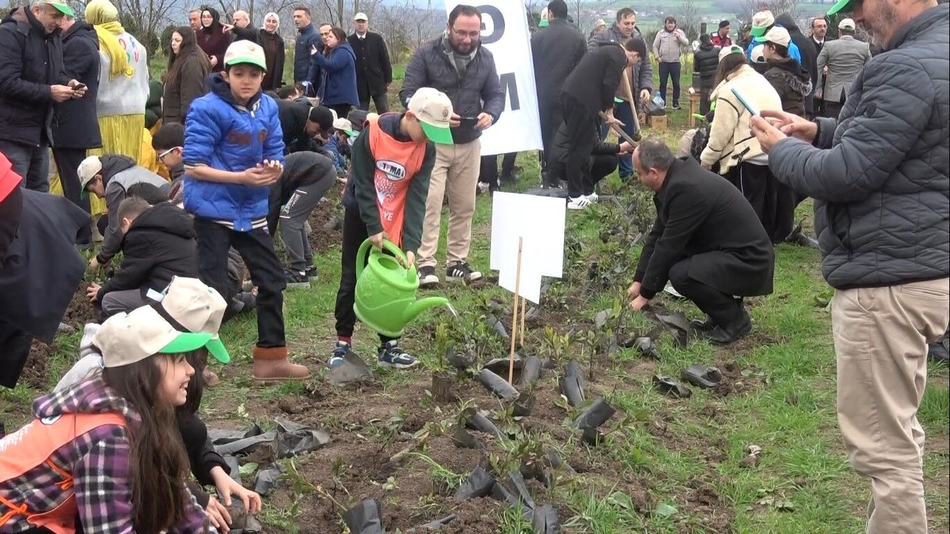 Bafra'da minik öğrenciler, Orman Haftası kapsamında düzenlenen etkinlikte fidanları toprakla buluşturarak doğaya can verdi. 