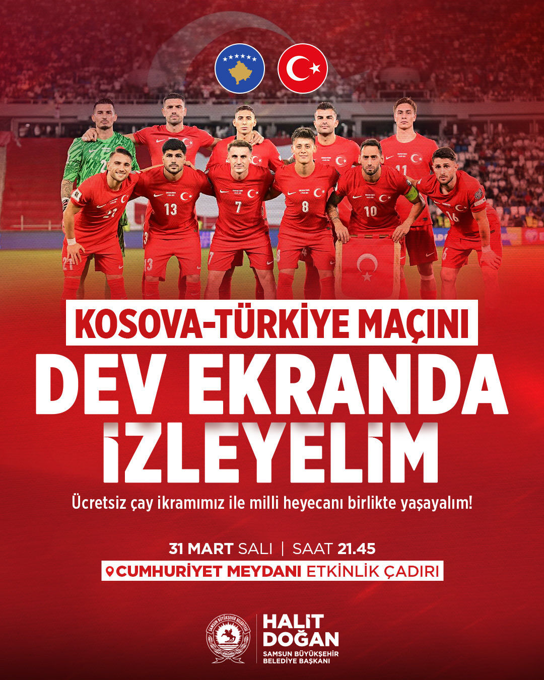 Samsun tek yürek: Milli maç dev ekranda