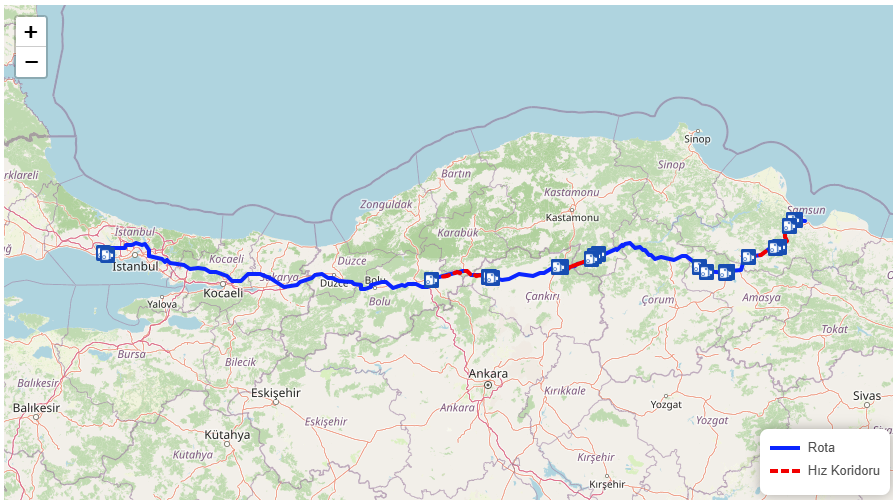 samsun haber: İÇİŞLERİ BAKANLIĞI RADAR:  Samsun - İstanbul yolu radar noktaları 