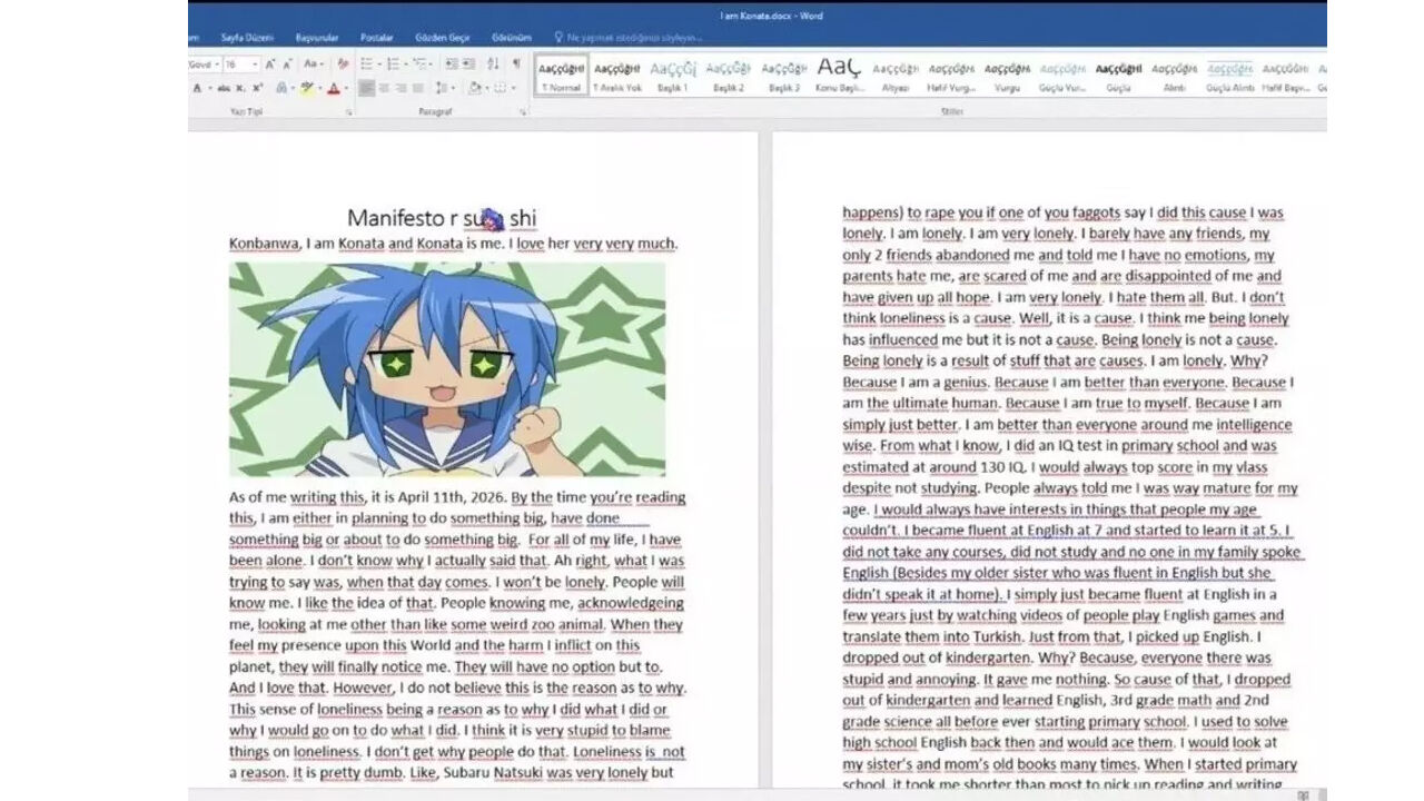 Okul saldırganının 11 Nisan'daki yazısı ortaya çıktı: 'En üstün insanım'