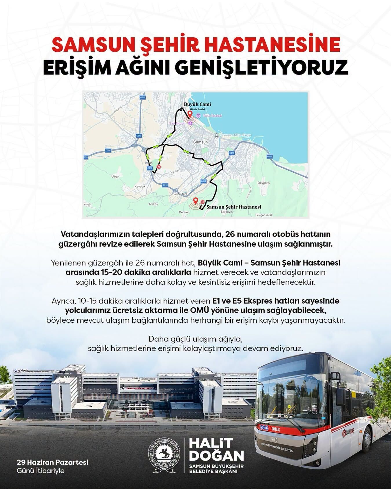 samsun haber: Samsun'da 26 numaralı otobüs hattında önemli değişiklik