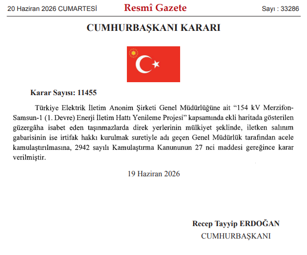 samsun haber: Resmi Gazete'de yayımlandı: Samsun'u ilgilendiren karar