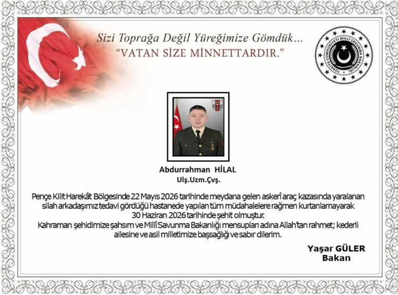 MSB acı haberi duyurdu: Abdurrahman Hilal şehit oldu 