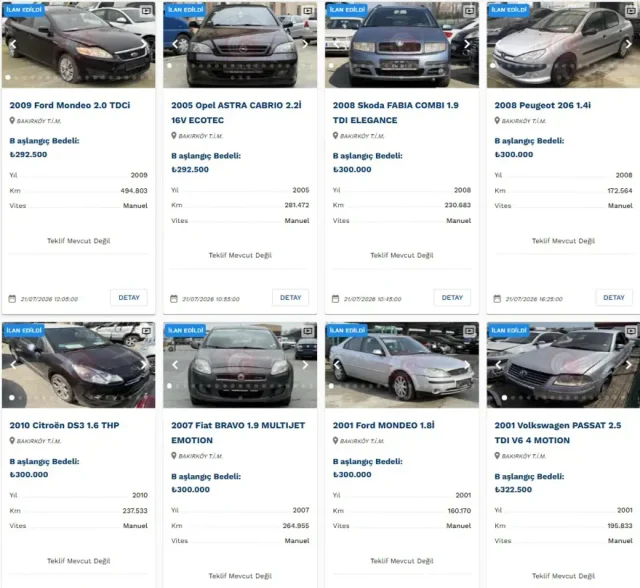 Ticaret Bakanlığı araçları satışa çıkardı! Fiyatlar 60 bin TL'den başlıyor