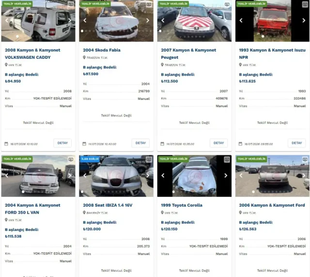 Ticaret Bakanlığı araçları satışa çıkardı! Fiyatlar 60 bin TL'den başlıyor