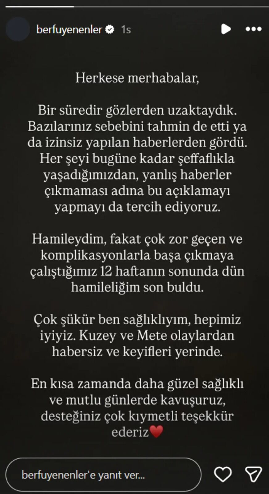 Berfu Yenenler'den üzen haber