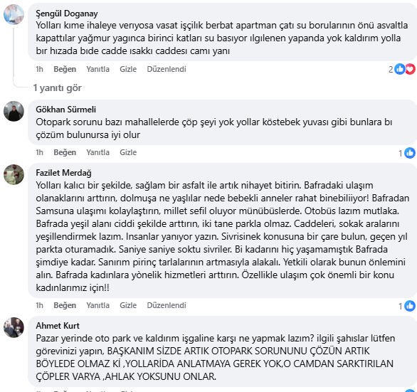samsun haber: Bafralılar su faturaları, yollar, otopark sorunu ve trafikten dertli