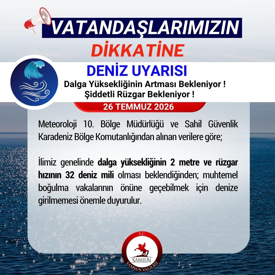 Samsun Valiliği'nden denize girmeyin uyarısı! Dalgalar 2 metreyi bulacak