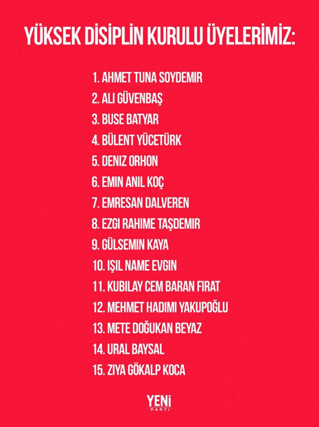 Yeni Parti Yuksek Disiplin Kurulu Uyeleri
