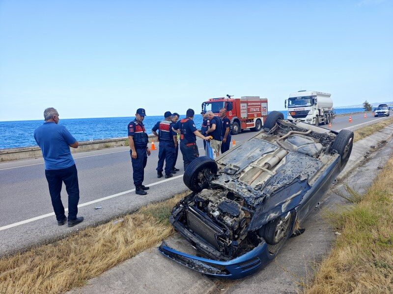 Samsun'da feci kaza! Otomobil takla attı