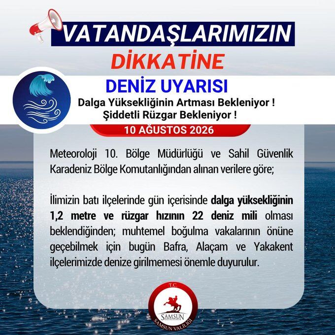 samsun haber Samsun Valiliği'nden 3 ilçe için deniz uyarısı