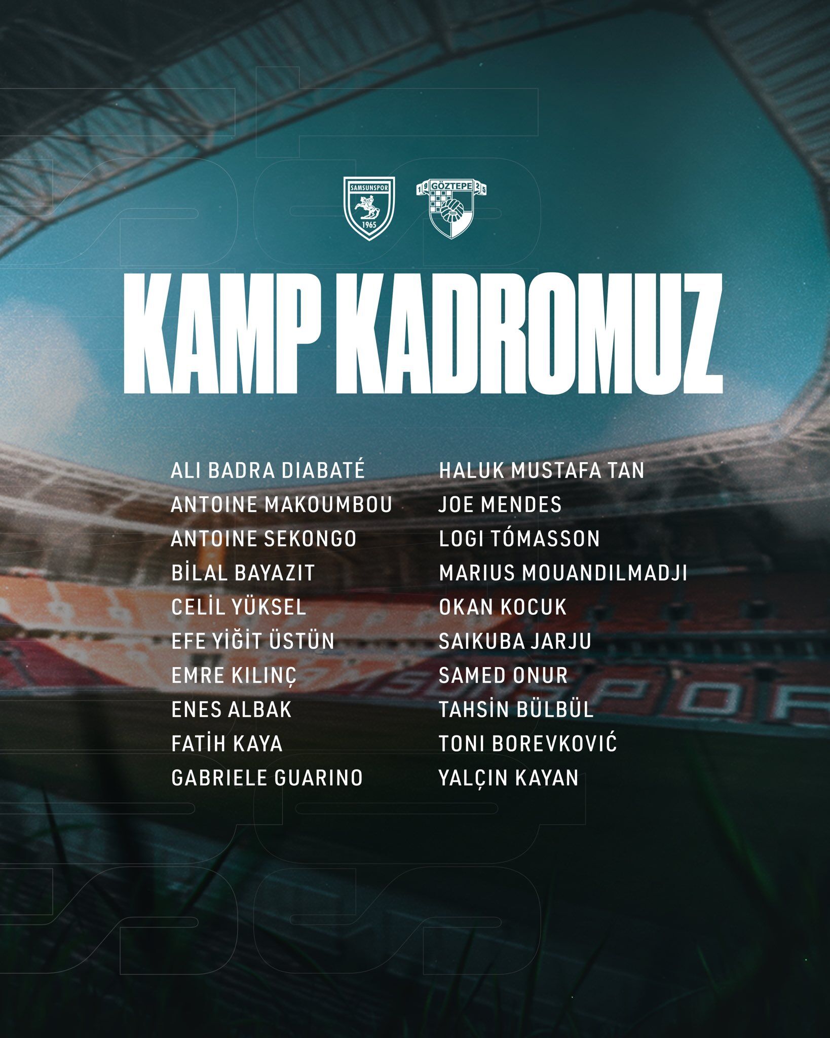 SAMSUNSPOR HABER: Samsunspor’un Göztepe maçı kamp kadrosu belli oldu