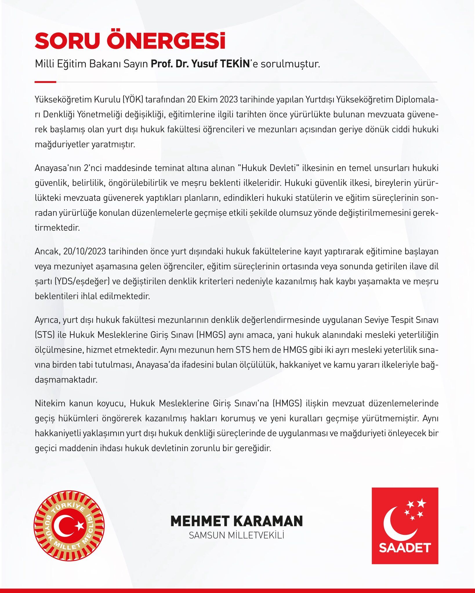 Samsun Haber: Karaman o mağduriyetleri TBMM gündemine taşıdı!