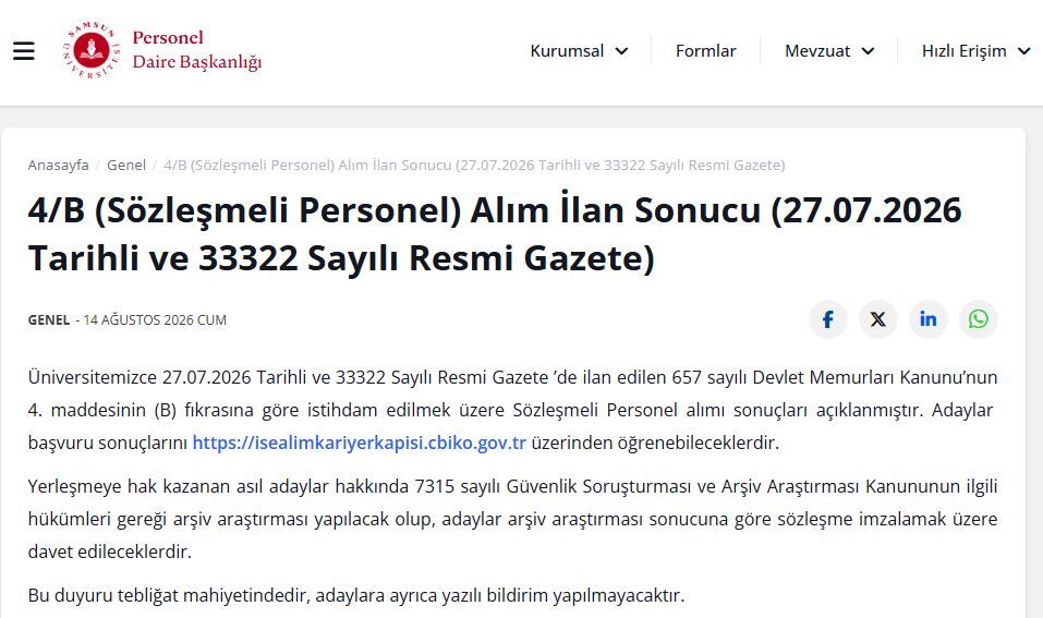 Samsun Haber: Samsun Üniversitesi duyurdu! Personel alım sonuçları açıklandı