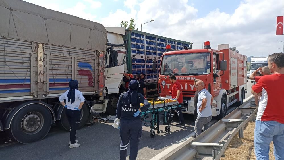 Samsun Haber.Samsun'da canlı tavuk yüklü tır kamyona çarptı! 2 yaralı