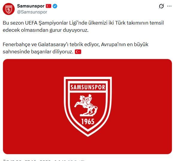 Samsunspor Haber: Samsunspor’dan Fenerbahçe ve Galatasaray paylaşımı