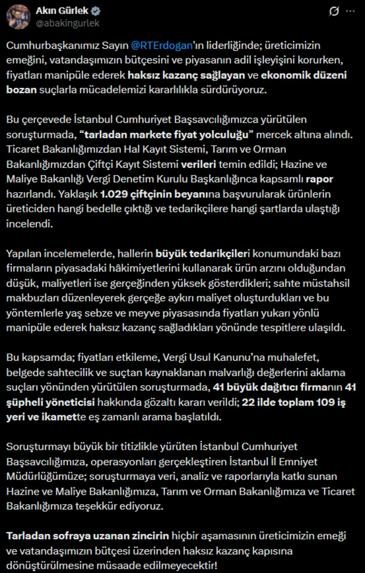 Sebze ve meyvede fiyat operasyonu: 41 yöneticiye gözaltı kararı