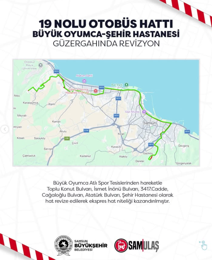 samsun haber: Samsun’da 19 numaralı otobüs hattının güzergahı değişti