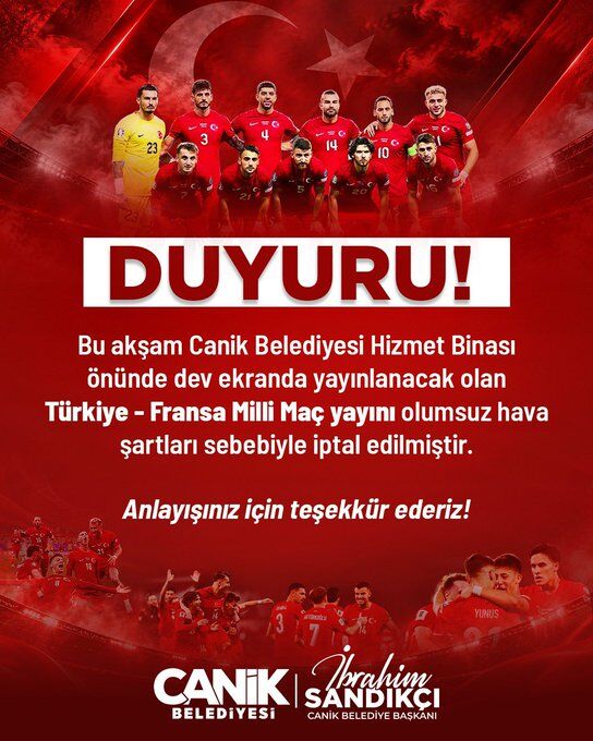 Canikte Dev Ekranda Yayinlanacak Olan Milli Mac Iptal Edildi