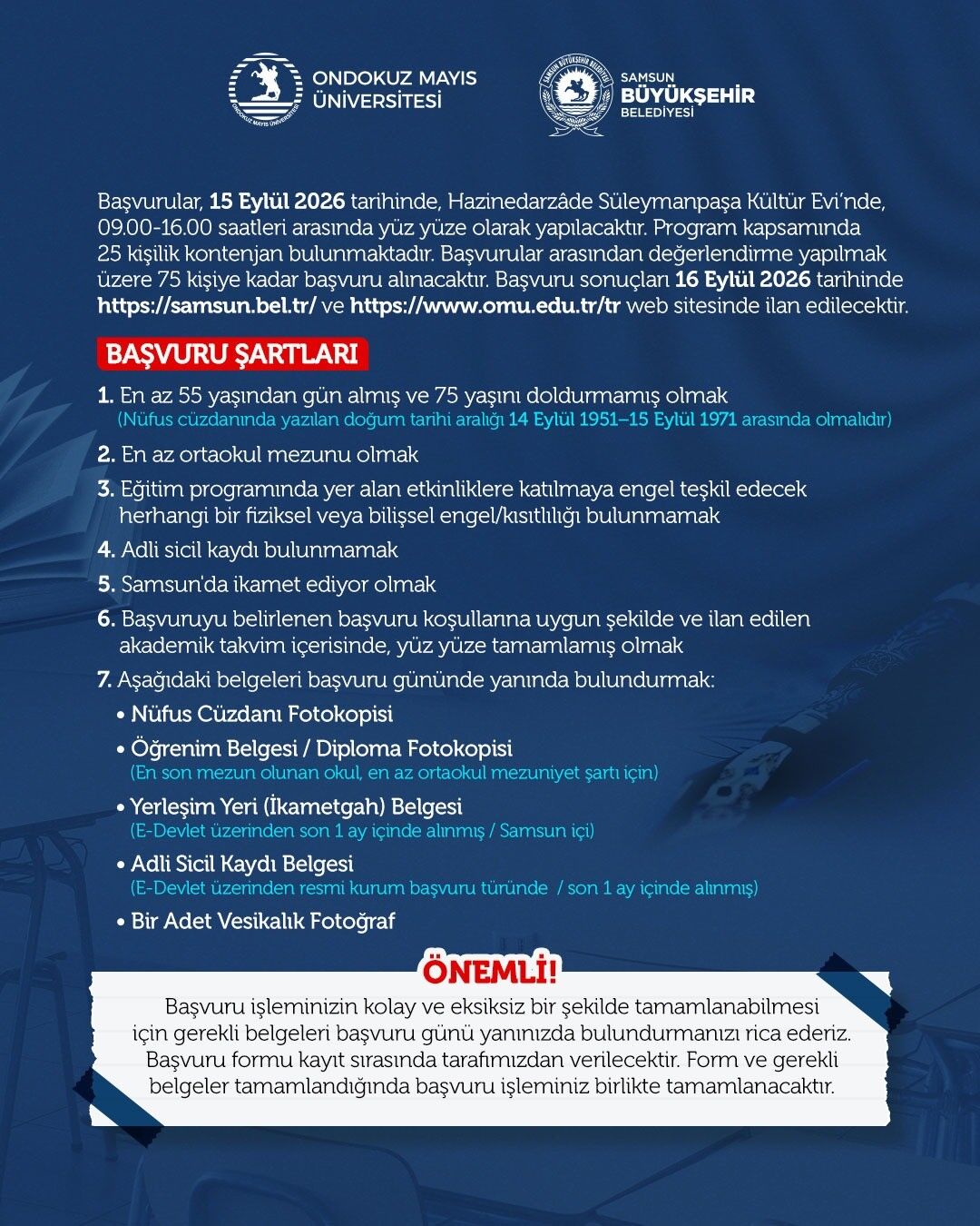Samsun Haber: OMÜ’de 55-75 yaş grubuna özel üniversite! Başvurular 15 Eylül’de başlıyor