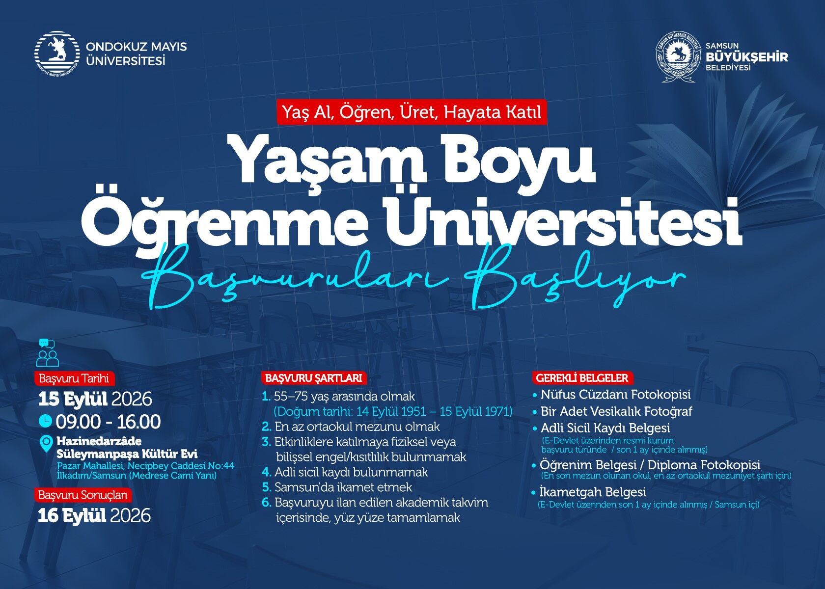 Samsun Haber: OMÜ’de 55-75 yaş grubuna özel üniversite! Başvurular 15 Eylül’de başlıyor